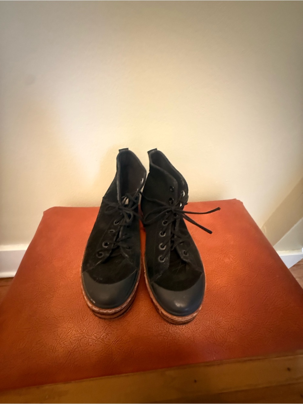 Scotch & Soda Black Lace-Up Platform Ankle Boots